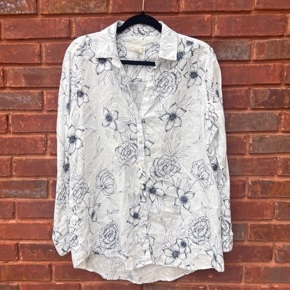 2/25 Rachel Ashwell Linen Button Down Shirt Blouse Large shabby chic - Picture 1 of 4